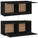 4 Piece TV Cabinet Set Black Solid Wood Pine - Rear View