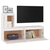 3 Piece TV Cabinet Set White Solid Wood Pine - Top-Down View