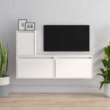 3 Piece TV Cabinet Set White Solid Wood Pine