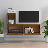 3 Piece TV Cabinet Set Honey Brown Solid Wood Pine