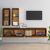 4 Piece TV Cabinet Set Honey Brown Solid Wood Pine