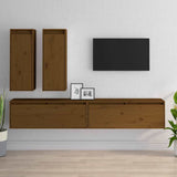 4 Piece TV Cabinet Set Honey Brown Solid Wood Pine