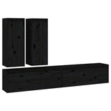 TV Cabinets 4 pcs Black Solid Wood Pine - Front View