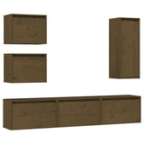 6 Piece TV Cabinet Set Honey Brown Solid Wood Pine