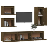 6 Piece TV Cabinet Set Honey Brown Solid Wood Pine