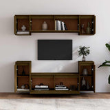 6 Piece TV Cabinet Set Honey Brown Solid Wood Pine