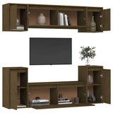 6 Piece TV Cabinet Set Honey Brown Solid Wood Pine - Top-Down View