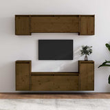 6 Piece TV Cabinet Set Honey Brown Solid Wood Pine