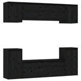 6 Piece TV Cabinet Set Black Solid Wood Pine - Front View
