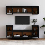 6 Piece TV Cabinet Set Black Solid Wood Pine - Side View