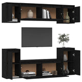 6 Piece TV Cabinet Set Black Solid Wood Pine - Top-Down View