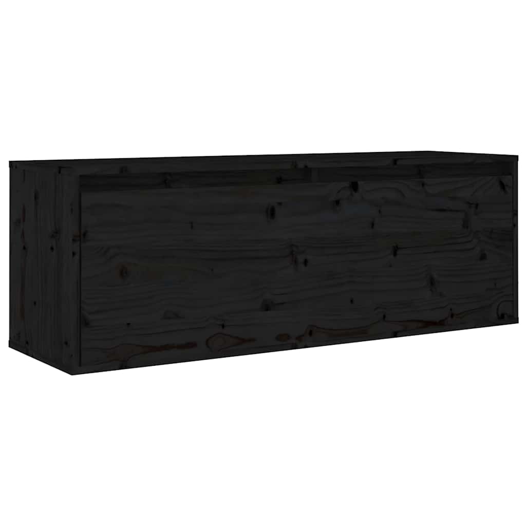 6 Piece TV Cabinet Set Black Solid Wood Pine