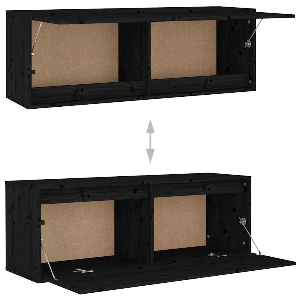 6 Piece TV Cabinet Set Black Solid Wood Pine