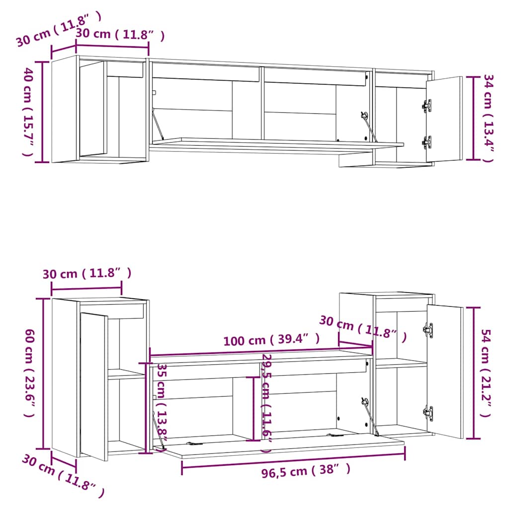 6 Piece TV Cabinet Set Black Solid Wood Pine