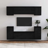 6 Piece TV Cabinet Set Black Solid Wood Pine