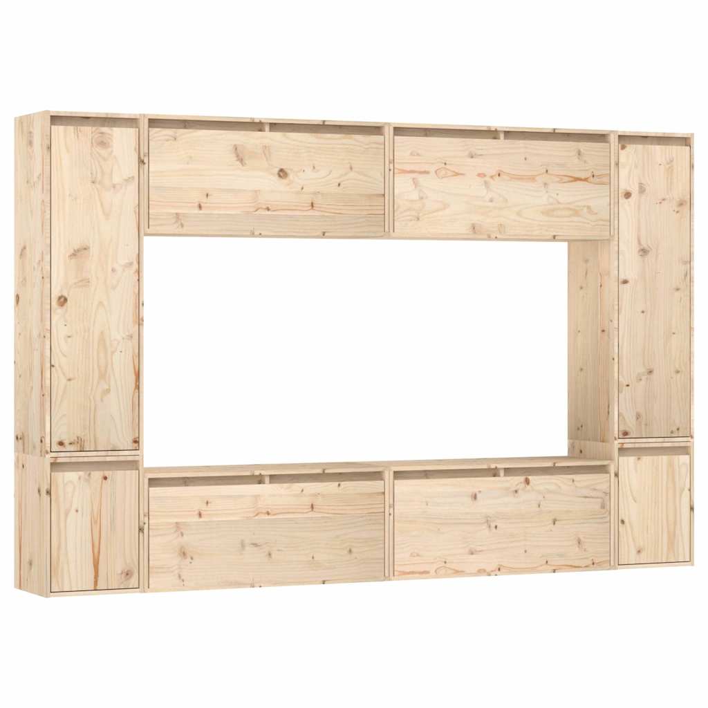 8 Piece Wall-mounted TV Cabinet Set Solid Wood Pine