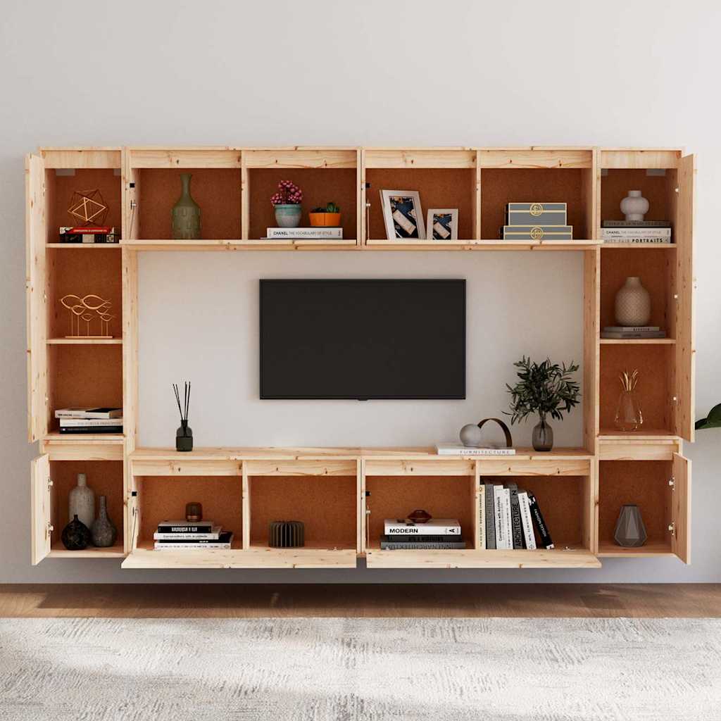 8 Piece Wall-mounted TV Cabinet Set Solid Wood Pine