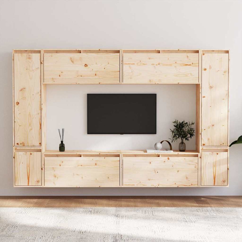 8 Piece Wall-mounted TV Cabinet Set Solid Wood Pine