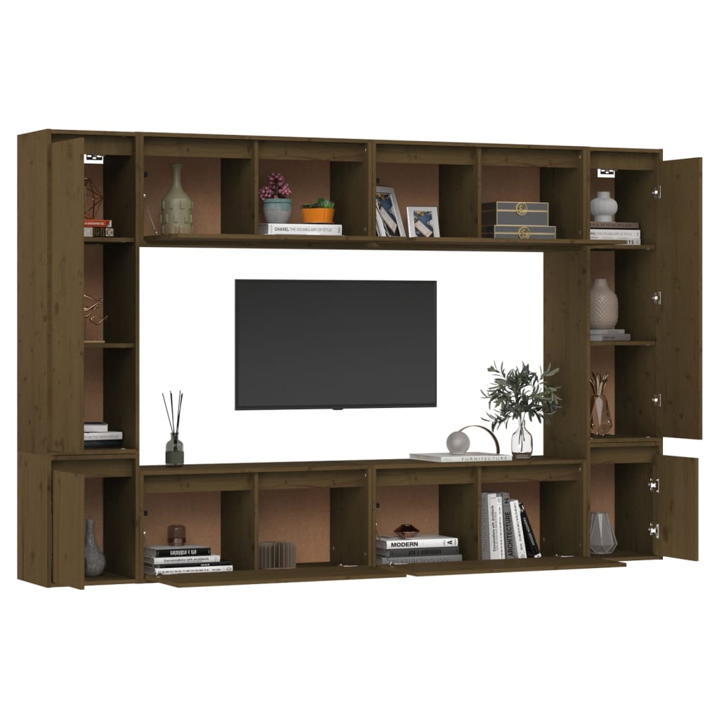 TV Cabinets 8 pcs Honey Brown Solid Wood Pine