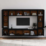 8 Piece Wall-mounted TV Cabinet Set Black Solid Wood Pine