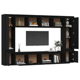 8 Piece Wall-mounted TV Cabinet Set Black Solid Wood Pine