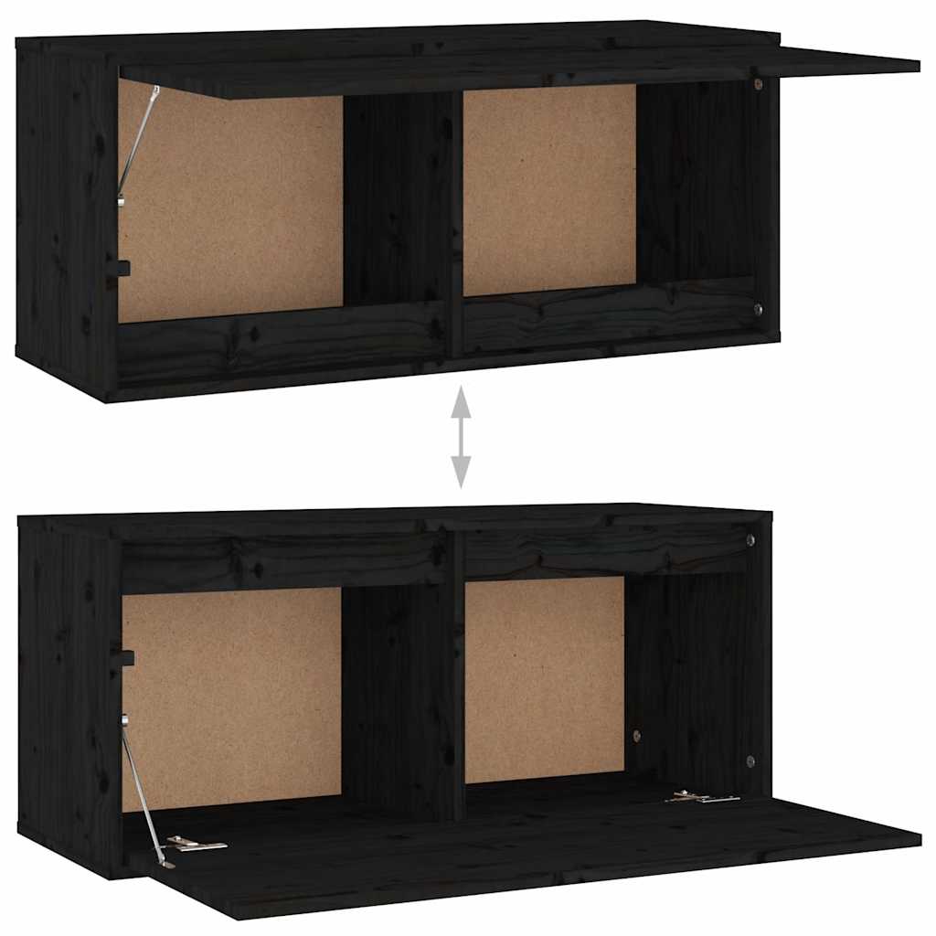 8 Piece Wall-mounted TV Cabinet Set Black Solid Wood Pine