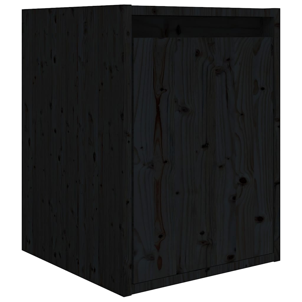 8 Piece Wall-mounted TV Cabinet Set Black Solid Wood Pine