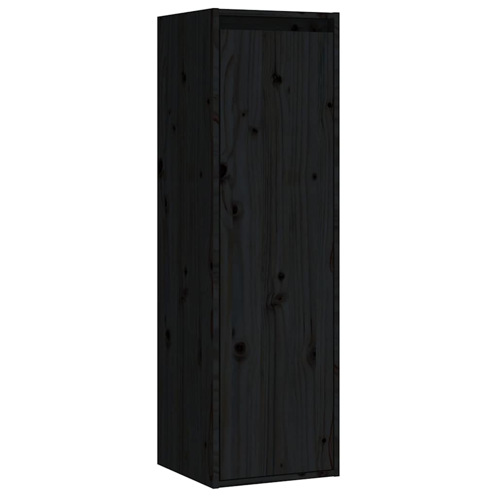 8 Piece Wall-mounted TV Cabinet Set Black Solid Wood Pine