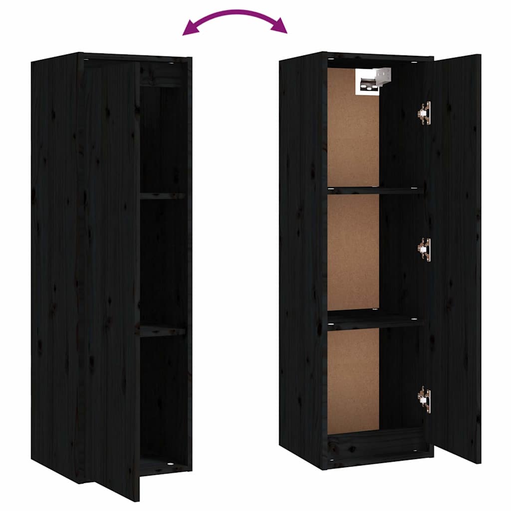 8 Piece Wall-mounted TV Cabinet Set Black Solid Wood Pine