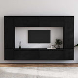 8 Piece Wall-mounted TV Cabinet Set Black Solid Wood Pine
