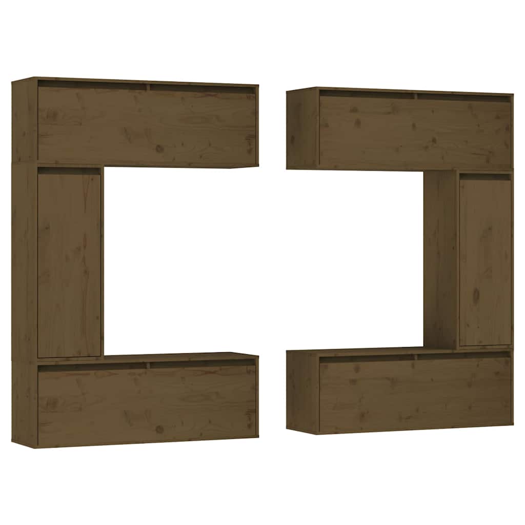 6 Piece TV Cabinet Set Honey Brown Solid Wood Pine
