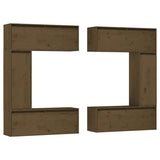 6 Piece TV Cabinet Set Honey Brown Solid Wood Pine - Front View
