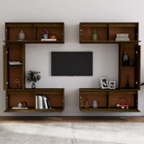 6 Piece TV Cabinet Set Honey Brown Solid Wood Pine - Side View