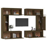 6 Piece TV Cabinet Set Honey Brown Solid Wood Pine - Top-Down View