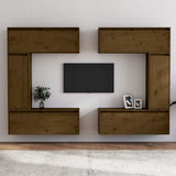 6 Piece TV Cabinet Set Honey Brown Solid Wood Pine