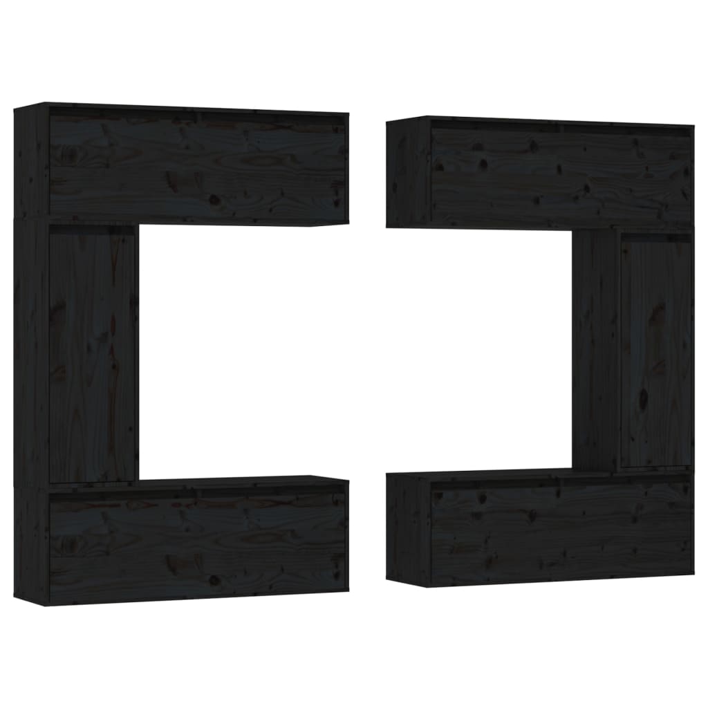TV Cabinets 6 pcs Black Solid Wood Pine