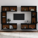 TV Cabinets 6 pcs Black Solid Wood Pine - Side View