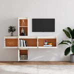 5 Piece TV Cabinet Set White Solid Wood Pine