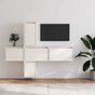 5 Piece TV Cabinet Set White Solid Wood Pine