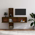 5 Piece TV Cabinet Set Honey Brown Solid Wood Pine