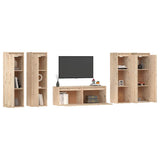 5 Piece TV Cabinet Set Solid Wood Pine