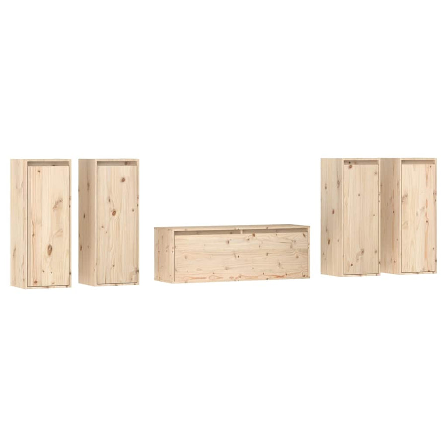 5 Piece TV Cabinet Set Solid Wood Pine