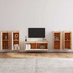 5 Piece TV Cabinet Set Solid Wood Pine