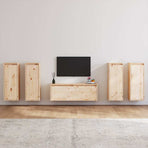 5 Piece TV Cabinet Set Solid Wood Pine