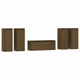 5 Piece TV Cabinet Set Honey Brown Solid Wood Pine