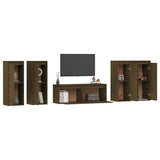 5 Piece TV Cabinet Set Honey Brown Solid Wood Pine - Top-Down View