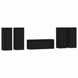 5 Piece TV Cabinet Set Black Solid Wood Pine
