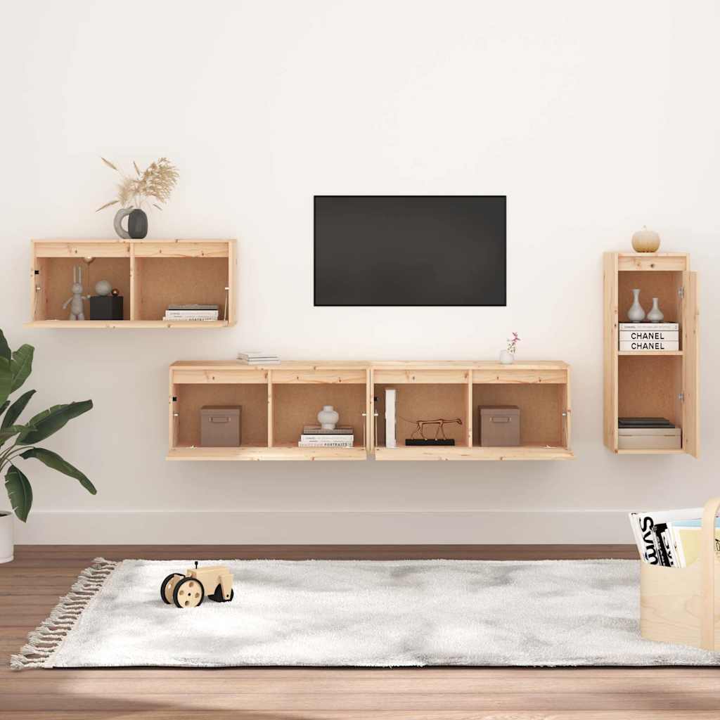 4 Piece TV Cabinet Set Solid Wood Pine