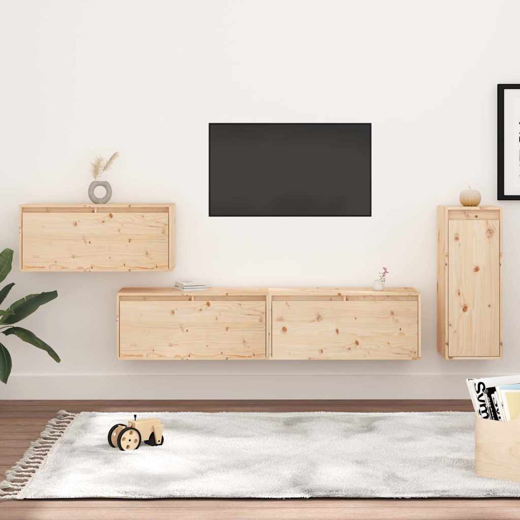 4 Piece TV Cabinet Set Solid Wood Pine