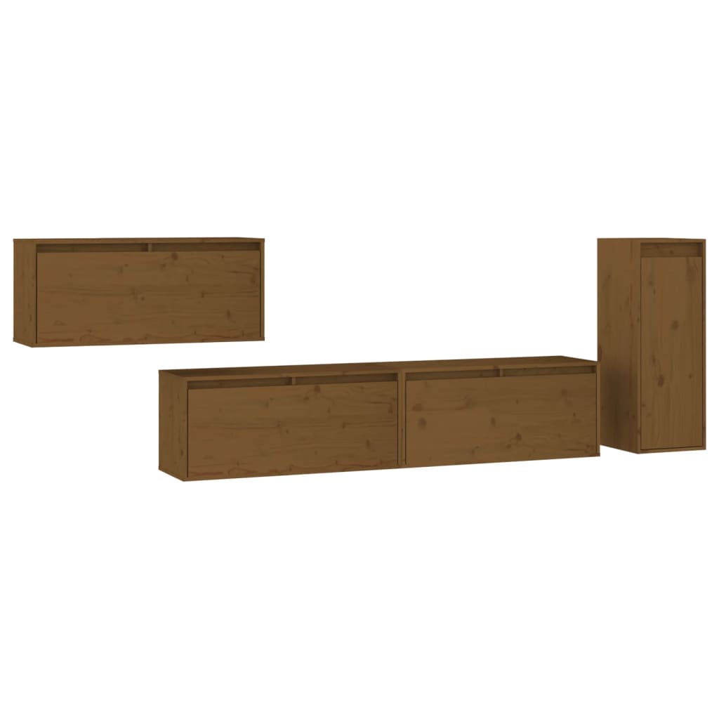 TV Cabinets 4 pcs Honey Brown Solid Wood Pine